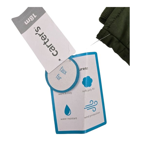 Carters Parka Jacket 18M Sherpa Lined Hooded Olive Green Faux Fur Trim NWT - Picture 11 of 15